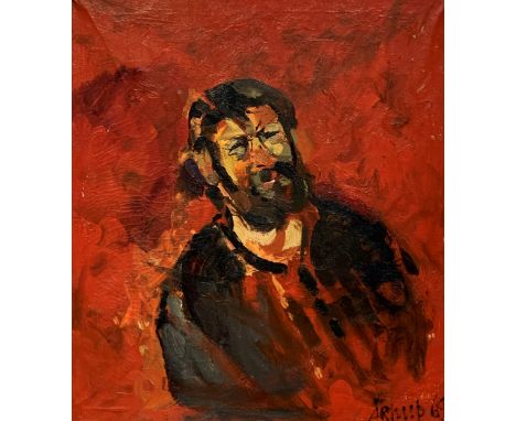 Mick Arnup (British 1923-2008): Self Portrait in Red, oil on canvas signed and dated '69, 89cm x 79cm Provenance: By direct d