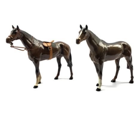 Beswick model of a large harnessed race horse in brown gloss No. 1564 and another without harness - Condition Report 