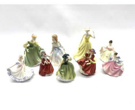 Six small Royal Doulton figures: Buttercup, Christmas Morn, Sara, Rebecca, Top o' the Hill and Ninette and three other Doulto