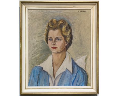 Margaret Clarke -  'Ann' head and shoulders portrait of a lady, oil on canvas signed, Chelsea Arts Society label verso 53cm x