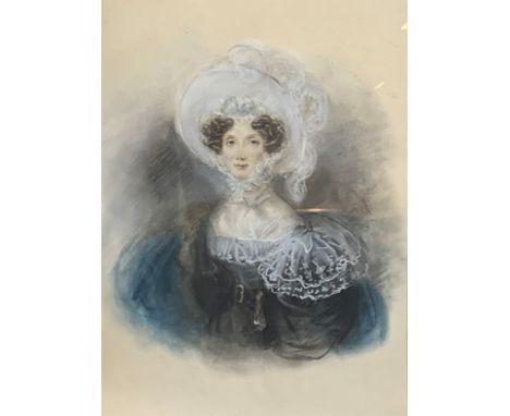 English School - Half length portrait of Mary Elizabeth, wife of Charles 2nd Early Grey died 1861, pastel 43cm x 31cm  - Cond