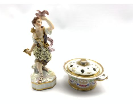 18th century Derby  figure of  'Air' from the Elements series holding a bird in one hand and a bugle in the other H17cm and a