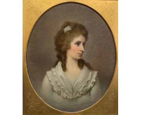English School - Half length oval oil portrait on canvas of Louisa, Wife of William 1st Baron Ponsonby of Imokilly, in gilt f