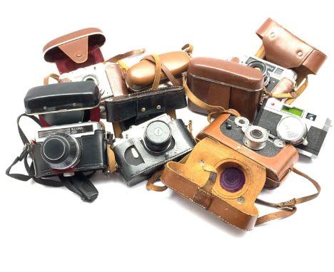 Eight vintage cameras including AGFA Isolette, Zeiss Ikon 'Contina Prontor-svs' and other similar cameras, most with cases - 