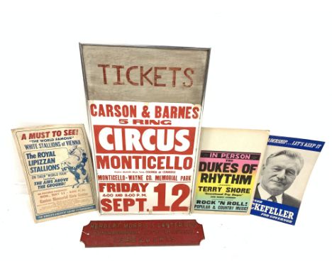 Herbert Morris &amp; Bastert Ltd cast iron wall plaque, L67cm, Carson &amp; Barnes Circus poster and three other vintage adve