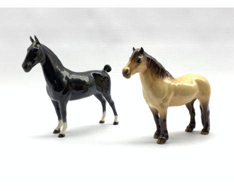 Beswick model of a black Hackney horse in gloss No. 1361 and a Beswick Highland pony No. 1644 in dun gloss - Condition Report