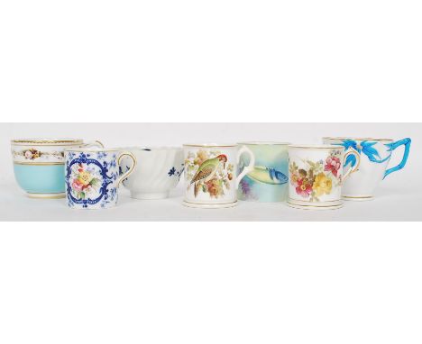 A stunning collection of 19th century Royal Worcester teacups - coffee cans. To include Blue Head, chintz patterns, woodpecke