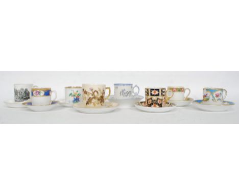 A collection of teacups and saucers to include Royal Crown Derby Imari pattern, Royal Albert, Royal Chelsea, T Goode & Co, St