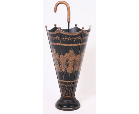 A retro vintage 1950's pressed metal umbrella stand in the form of an umbrella. H74 x W31 cm