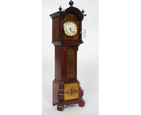 A 19th century excellent miniature mahogany and brass inlaid grandfather - longcase clock with French movement by Victor Atha