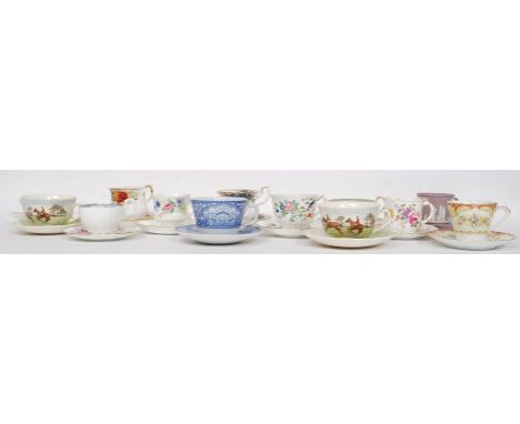 A large collection of tea cups and saucers to include examples by Royal Doulton '  A Hunt Scene ', Royal Crown Derby, Royal A