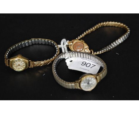 A collection of 3 vintage ladies cocktail watches to include a rolled gold Mercury 17 jewel, a Simona 17 Jewel and a Sekonda.