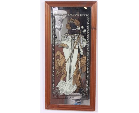 A very kitsch vintage / retro mirror in the Art Nouveau style,depicting a maiden, having a pine frame. H89 x W43cm 