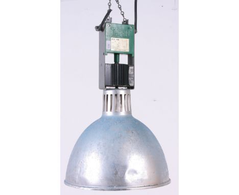 A large late 20th century Industrial factory pendant lamp - light stamped for Thorn having oversized shade. H75 x W48cm 
