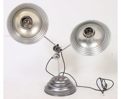 A vintage 1950's Twin head anglepoise adjust Perihel desk table lamp of Industrial proportions. The stunning lamp with terrac