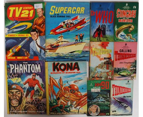 A collection of vintage Sci - Fi childrens books to include Dr Who with the Daleks, Thunderbirds x 3, Thunderbirds, Joe 90, T