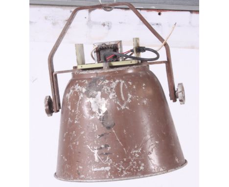 A vintage mid 20th century Industrial outside speaker with metal bracket. Ideal for conversion as lamp. H47 x W38cm 