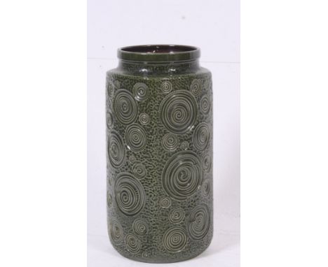 A large Fat Lava 1970's West German ceramic umbrella stand having concentric circle design with green glaze. H49 X W23cm 