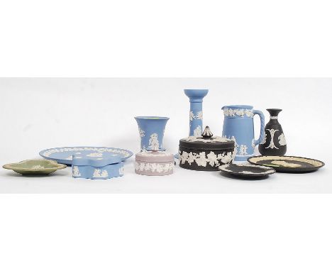 A collection of Wedgwood jasperware items to include Basalt pieces x 4. Shapes to include vases, pin dishes, bowls, candlesti