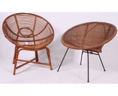 A vintage 1970's whicker bedroom armchair together with another similar example. H82 x W72 x D9cm
