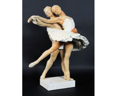 AWLSON, WALTER; Ballet - an original limited edition slip cast ceramic figure of two ballet dancers. 54cm tall.  H55 cm 