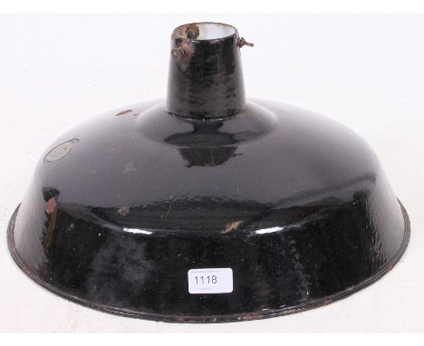 A vintage 1940's Industrial factory black and white enamel pendant shade
