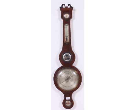 A good 19th century mahogany cased wheel barometer with Thermometer, and convex mirror,  made by J Pini, 13 Baldwins Garden, 