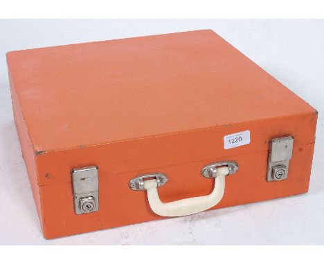 A fantastic vintage retro Sirram picnic hamper in orange, appearing to be complete, within the original labelled case. H14 x 