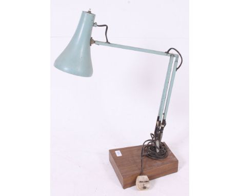An original vintage Herbert Terry anglepoise work desk lamp, on an unusual faux wood laminated base. 