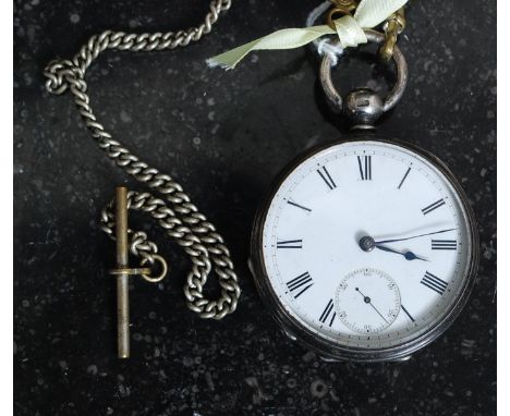 A silver hallmarked pocket watch having roman numerals to the enamel face