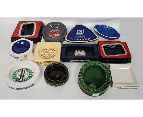 A collection of twelve vintage pub advertising ash trays to include Skol, Whitbread, Heineken, teachers etc please see images
