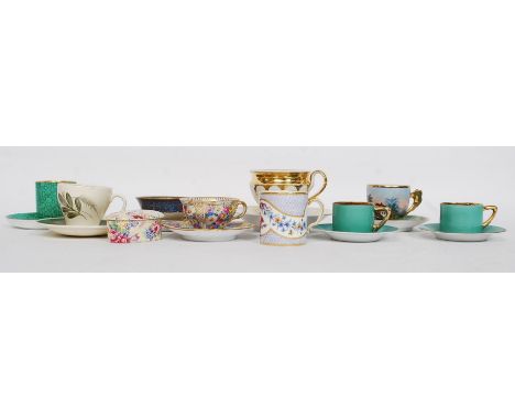 A decorative collection of teacups and saucers, coffee cans and saucers etc to include examples by Schlaggenwald, CMHR Dresde