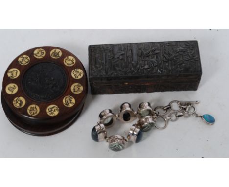 A ladies silver 925 agate and coloured stone bracelet with bar and hoop clasp together with a 1940's copper Japanese cigarett