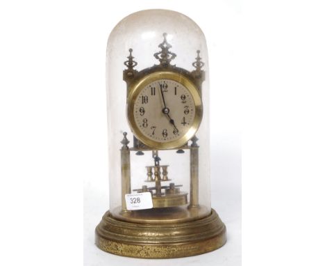 A 20th century glass domed anniversary clock with brass movement, the movement stamped EHA to reverse. 