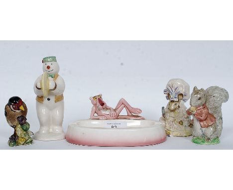 A collection of Beswick to include Timmy Tiptoes, Goldfinch 2273, Lady Mouse. Also a Pink Panther ashtray and a Royal Doulton