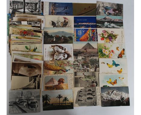 A collection of vintage postcards / greeting cards dating from the early 20th century to include Cunard White Line, shipping,