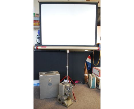 A vintage mid 20th century cased ' Specto 500 ' projector along with a boxed projector screen with tripod ( looks to be unuse