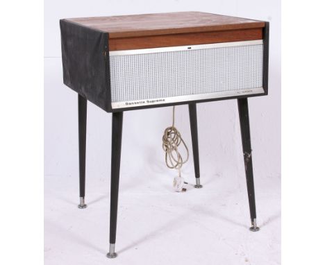 A 1950's teak and vinyl cased Dansette Supreme record player. Hinged top with Balfour Princess H58 x W44 x D44 cm 
