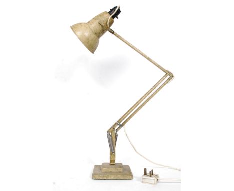 A good early 20th century Herbert Terry scrumble finish industrial anglepoise lamp on square terraced base with original shad