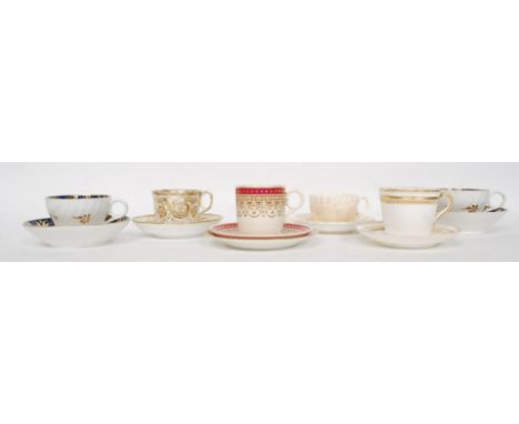 A collection of 19th century trios & teacups and saucers to include examples by Davenport, Coalport, H Alcock & Co, Victorian