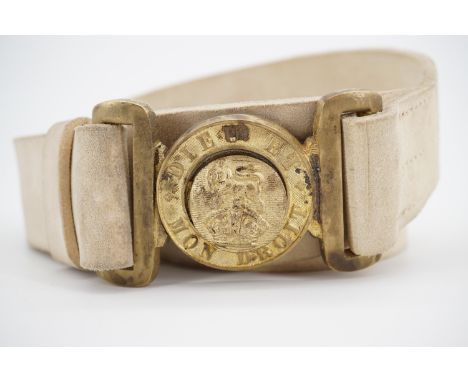 A British Army buff leather belt with brass locket, circa 1902-1952