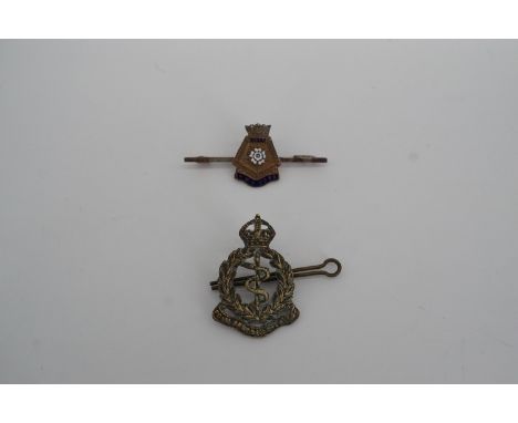 A HMS York sweetheart brooch and Royal Army Medical Corps cap badge