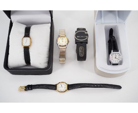 A quantity of ladies' vintage wrist watches, including Lorus and Zenith, together with a BioFlow magnetic wristband