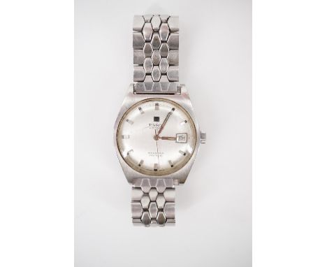 A gentleman's Tissot 'Visodate' Seastar PR 516 stainless steel wrist watch, having a brushed silvered face, baton markers and