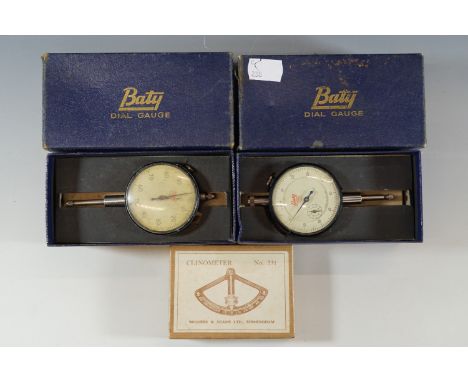 Two Baty dial gauges and a clinometer, No 231