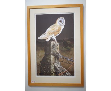 After Terance James Bond (b.1946) Large scale study of a barn owl, signed limited edition lithographic print, pencil signed t
