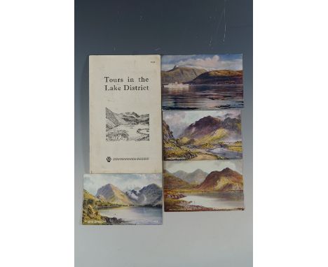Three E H Thompson Lake District postcards, one other and a leaflet "Tours in the Lake District"