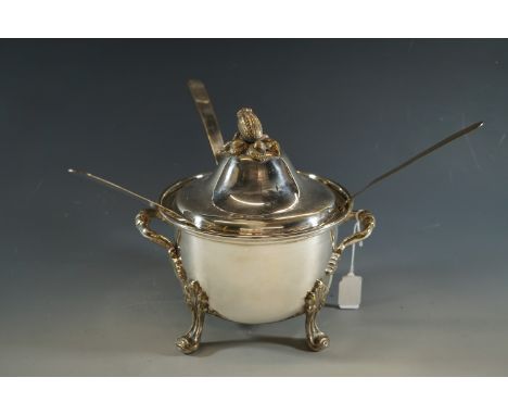 An electroplate hot sauce tureen and ladle
