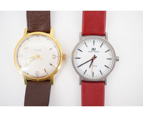 A 1950s / 1960s Poljot 17-jewel manual wind wrist watch and a "Danish design" Titanium watch.`