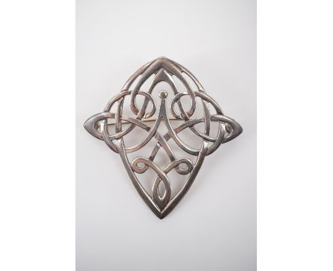 A silver interlaced Celtic brooch retailed by Ortak, 11.7g